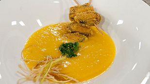 Saber cocinar - Mejillones en brocheta con crema de calabaza y miel