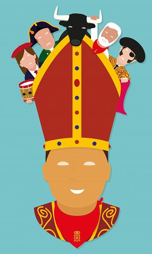 Una ilustración minimalista del santo protagoniza el cartel anunciador de los sanfermines 2014