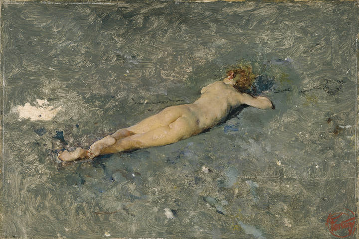 11 . Desnudo en la playa de Portici Mariano Fortuny &Oacute;leo sobre tabla, 13 x 19 cm 1874 Madrid, Museo Nacional del Prado