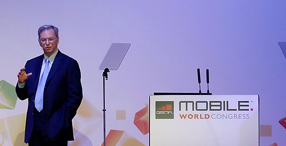 Eric Schmidt, presidente de Google, durante su conferencia en el Mobile World Congress de Barcelona Eric Schmidt, presidente de Google, durante su conferencia en el Mobile World Congress de Barcelona