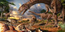 Representaci&oacute;n art&iacute;stica del lugar de anidaci&oacute;n de dinosaurios encontrado en Sud&aacute;frica, de hace 190 millones de a&ntilde;os