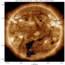 Imagen actual de la actividad solar difundida por el Observatorio del Clima Espacial