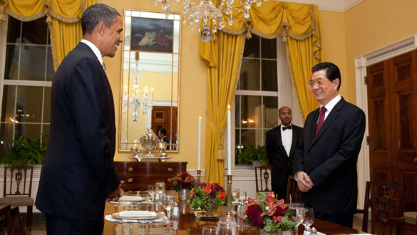 Obama y Hu en la cena privada que celebraron este martes.