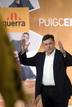 El candidato de ERC, Joan Puigcerc&oacute;s, durante su participaci&oacute;n en el acto central de la campa&ntilde;a.
