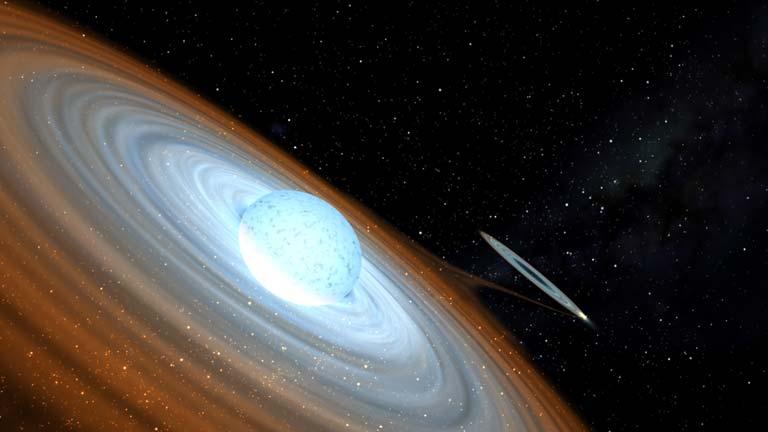 Recreación del agujero negro que orbita alrededor de una estrella peonza
