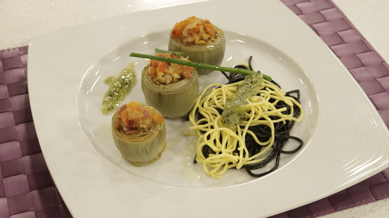 Saber cocinar - Alcachofas con almejas a la marinera y pasta al pesto 