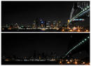 A combination picture shows the Sydney skyline before and after the lights were turned off for Earth Hour