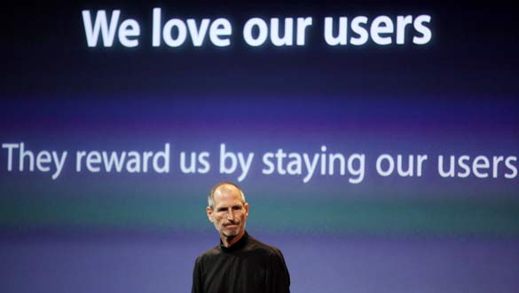 Jobs, durante su conferencia en la sede de Apple, en California.