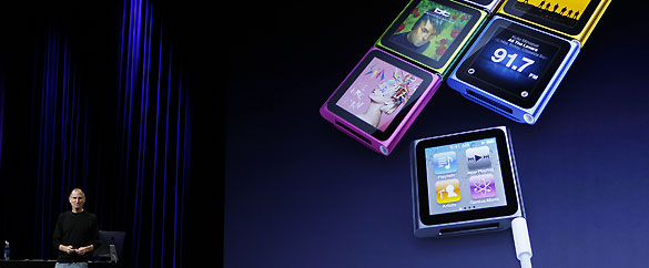 Apple CEO Jobs introduces the new iPod Nano at Apple's music-themed September media event in San Francisco