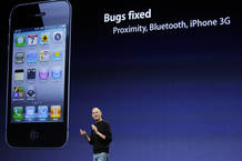 Apple CEO Jobs speaks on stage about the iPhone at Apple's music-themed September media event in San Francisco