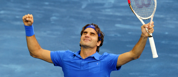Roger Federer celebra su victoria en el Masters 1000 de Madrid.
