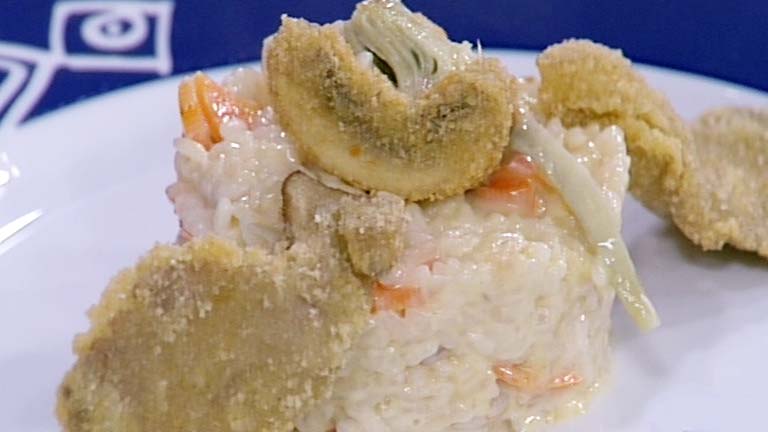 Arroz cremoso con setas empanadas