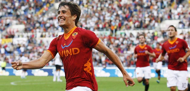 Bojan Krkic, de la Roma, celebra el gol conseguido ante el Atalanta