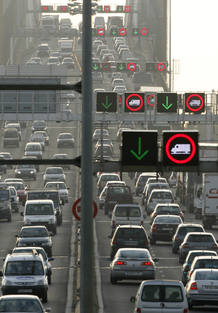 Vehicles wait in a traffic jam along a ring road in Seville Vehicles wait in a traffic jam along a ring road in Seville