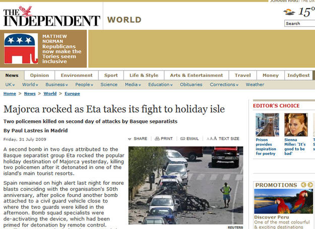 The independent: atentado de ETA