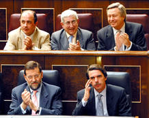 SPANISH PRIME MINISTER AZNAR IS APPLAUDED BY HIS PP DEPUTIES AFTER