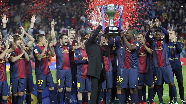 El Barcelona festeja el t&iacute;tulo de Liga en el Camp Nou