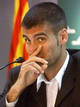 BARCELONAS CAPTAIN GUARDIOLA GESTURES AS HE ANNOUNCES DECISION TO LEAVE CLUB.
