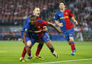 Etoo celebra el primer gol del Barcelona.