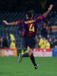 BARCELONAS GUARDIOLA CELEBRATES GOAL AGAINST VALLADOLID.