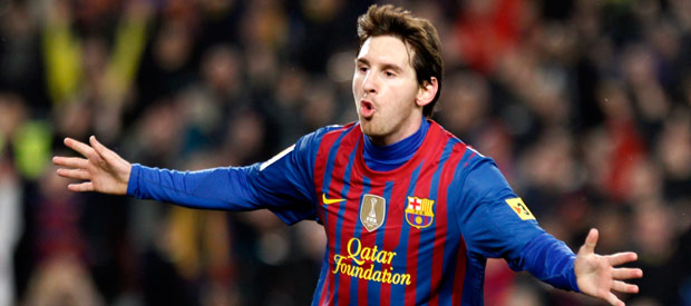 Lionel Messi celebra su cuarto gol ante el Valencia.