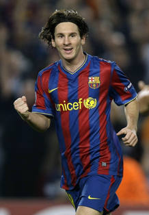 Barcelona's Messi celebrates his goal against Dynamo Kiev during Champions League soccer match in Barcelona