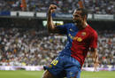 Barcelonas Thierry Henry celebrates his goal against Real Madrid during their Spanish first division soccer match at Santiago Bernabeu stadium in Madrid