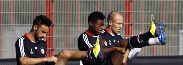 Contento, Alaba y Robben, en un entrenamiento del Bayern de M&uacute;nich