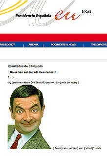 La imagen de Mr. Bean fue colocada en la web de la presidencia española de la UE por un fallo en el buscador. La imagen de Mr. Bean fue colocada en la web de la presidencia española de la UE por un fallo en el buscador.