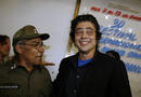 Actor Benicio Del Toro smiles next to Leonardo Tamayo, a surviving member of Che Guevaras military campaigns, at the opening of the film 