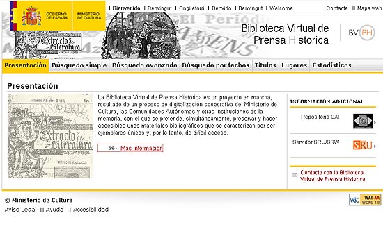 El Ministerio de Cultura pone en marcha la Biblioteca Virtual de Prensa Hist&oacute;rica