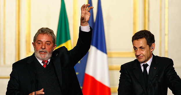Brazil's President Luiz Inacio Lula da Silva speaks next to France's President Nicolas Sarkozy during a joint news conference at the Elysee Palace in Paris Brazil's President Luiz Inacio Lula da Silva speaks next to France's President Nicolas Sarkozy during a joint news conference at the Elysee Palace in Paris