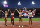 As&iacute; de exhultantes se mostraron las participantes de Heptatl&oacute;n al concluir la prueba, lideras por la nueva campeona ol&iacute;mpica la brit&aacute;nica Jessica Ennis.