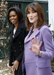 Frances first lady Carla Bruni-Sarkozy and US first lady Michelle Obama visit the art renovation workshop of the Strasbourgs Cathedral