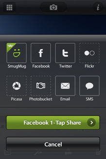 Las funciones sociales sirven para enviar las fotos a servicios como Facebook, Twitter, Flickr, Picasa o Photobucket de forma simult&aacute;nea, nada m&aacute;s tomarlas