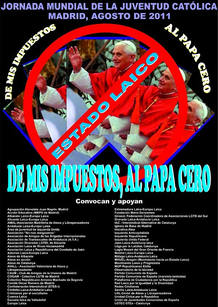 Cartel oficial de la convocatoria "De mis impuestos, al Papa cero"