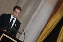 El presidente franc&eacute;s, Nicolas Sarkozy, durante su intervenci&oacute;n en el acto en el que se le ha impuesto el Collar de la Orden del Tois&oacute;n de Oro.