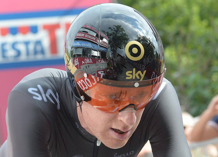El ciclista brit&aacute;nico, Bradley Wiggins, del Sky Procycling, en la crono del Giro 2013