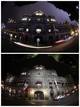 Combination photo shows City Hall of Puebla with lights turned off and with lights turned back on for Earth Hour in Puebla