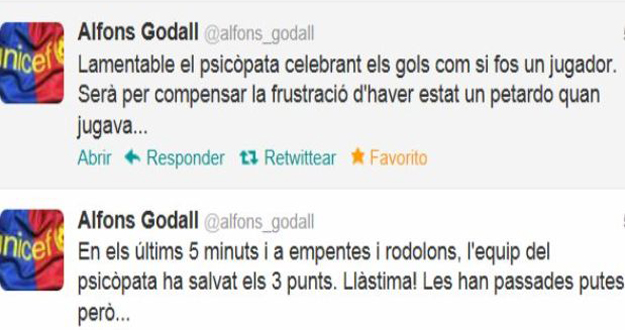 Comentarios en twitter de Alfons Godall, exvicepresidente del Bar&ccedil;a.