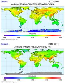 Comparación de los niveles de metano en la Tierra.