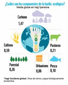 Componentes de la huella ecológica según el Informe Planeta Vivo 2012.