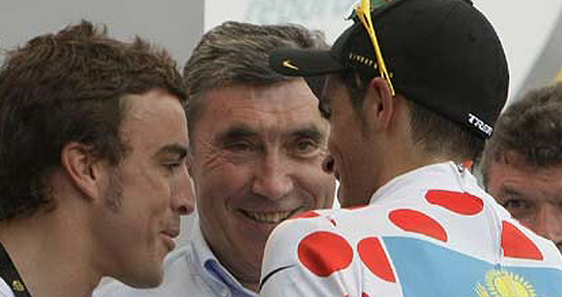 El piloto espa&ntilde;ol de F&oacute;rmula Uno, Fernando Alonso, y el ciclista madrile&ntilde;o Alberto Contador, coincidieron en la primera etapa del Tour de Francia en M&oacute;naco.