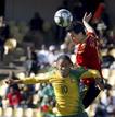 Sergio Busquets lucha por el bal&oacute;n contra el delantero sudafricano Steven Pienaar.