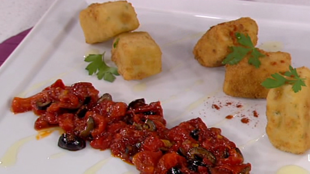 Saber cocinar - Croquetas de bacalao con pimientos y aceitunas 