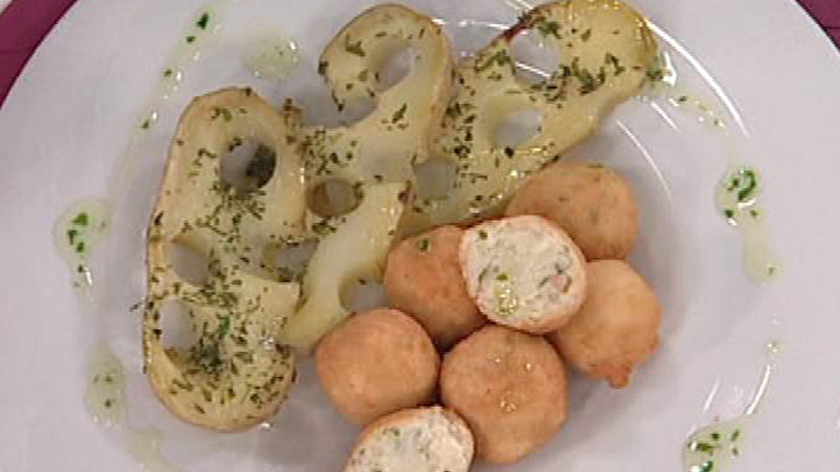 Saber Cocinar - Croquetas de gambas y bacalao con patatas a lo gruyer - 22/02/12