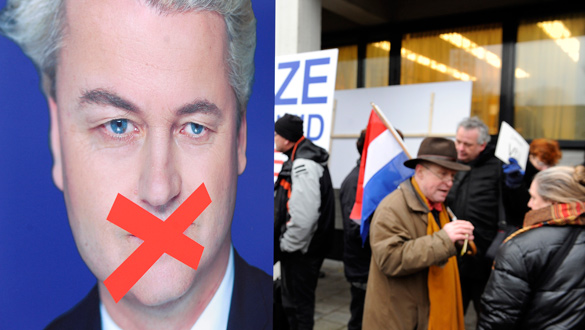 Un grupo de manifestantes se reúnen para apoyar al líder ulrtraderechista Wilders. Un grupo de manifestantes se reúnen para apoyar al líder ulrtraderechista Wilders.