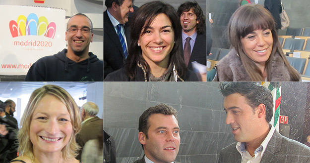 Los deportistas Llambi, Rienda, Coghen (arriba de izquierda a derecha), Álvarez, Carballo y Pirri (abajo de izquierda a derecha) apoyan la candidatura de Madrid 2020. Los deportistas Llambi, Rienda, Coghen (arriba de izquierda a derecha), Álvarez, Carballo y Pirri (abajo de izquierda a derecha) apoyan la candidatura de Madrid 2020.