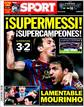 Un Bar&ccedil;a Supercampe&oacute;n y un Mourinho violento en contraposici&oacute;n en portada.