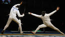 Diego Confalonieri of Italy competes against Jose Luis Abajo of Spain during their epee bout in the mens individual fencing competition at the Beijing 2008 Olympic Games